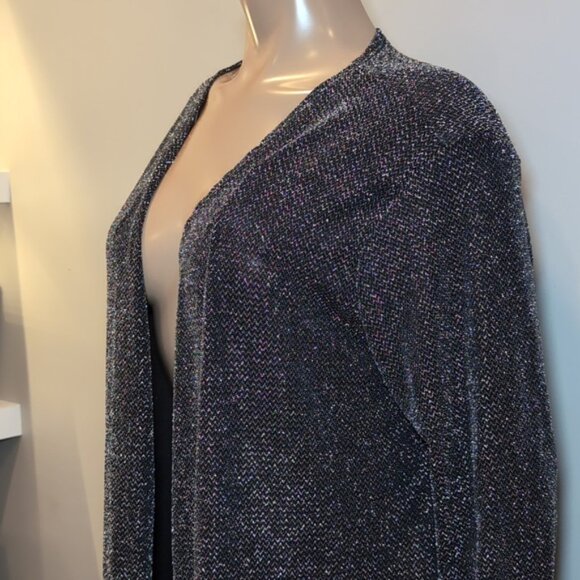 NEW Prospect Blvd Lurex Cardigan Metallic Side Slit Stretchy Open Front Evening - Picture 3 of 11